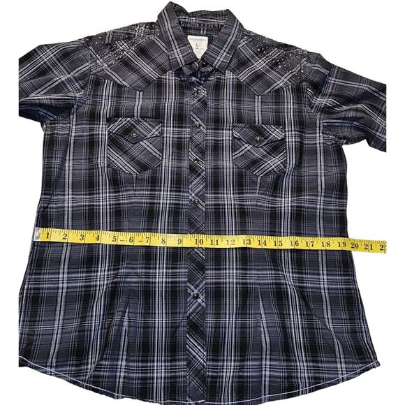 Panhandle Rough Stock Shirt Womens Lg Black Pearl Snap Silver Stud Western Rodeo - Picture 7 of 12
